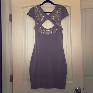 Beautiful gray fitted dress with sliver.